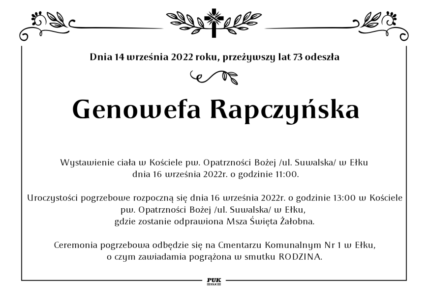 Genowefa Rapczyńska - nekrolog